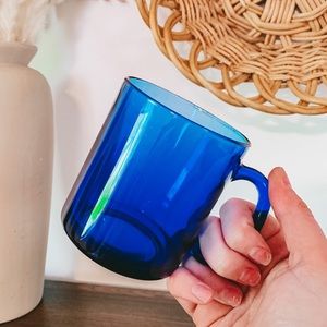 Vintage Arcoroc France Cobalt Blue Glass MCM Mug